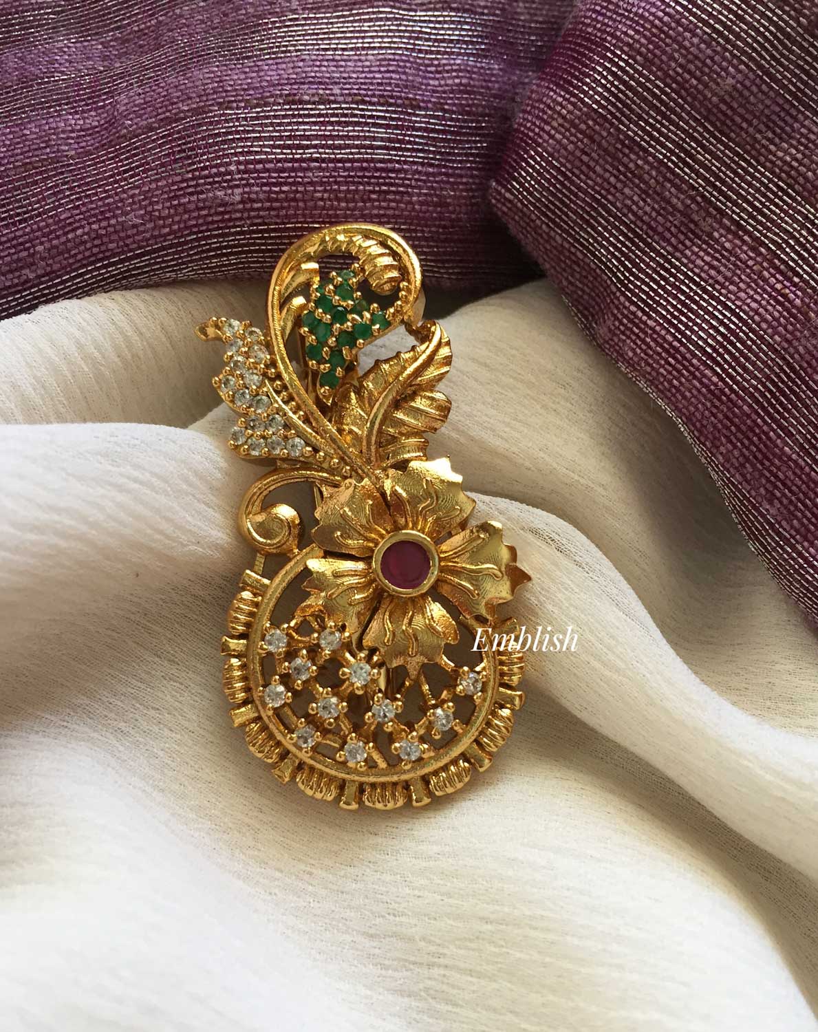 Flower with Leaf Saree Pin
